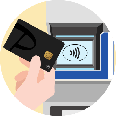 PayPayカードを持って改札機にタッチしている手のイラスト
