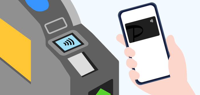 改札機にスマートフォンをかざしているイラスト