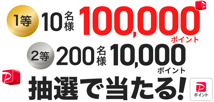 1等10名10万ポイント、2等200名1万ポイント抽選で当たる!