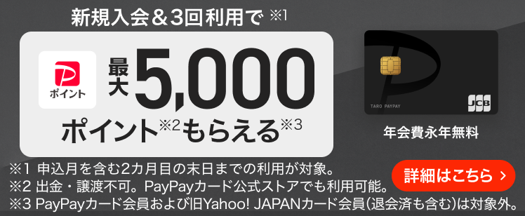 PayPayカード新規入会＆3回利用で最大5,000ポイント