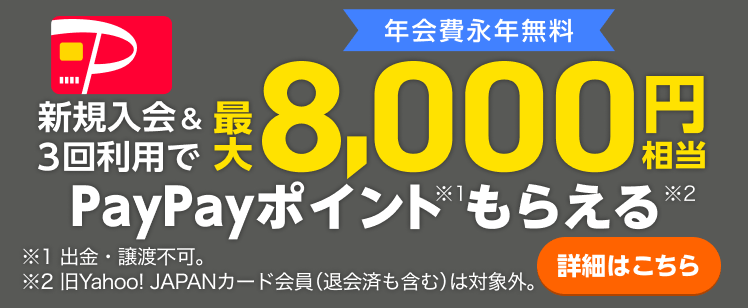 PayPayカード新規入会&3回利用で最大8,000円相当のPayPayポイントもらえる