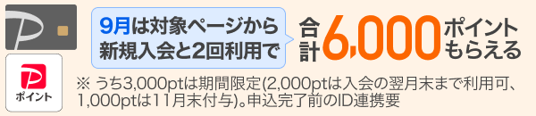 PayPayカード新規入会LPへの誘導（入会特典6,000pt訴求）