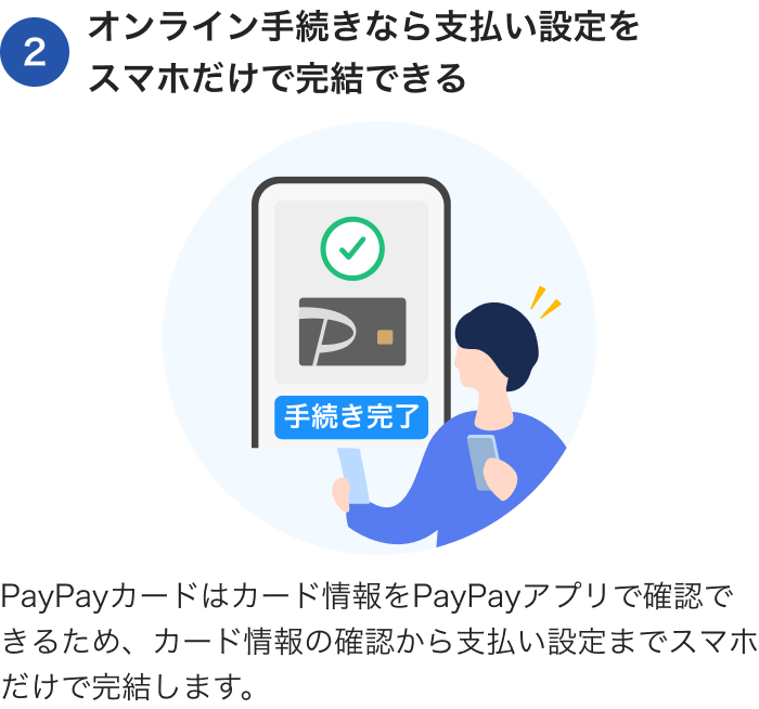 2オンライン手続きなら支払い設定をスマホだけで完結できる。PayPayカードはカード情報をPayPayアプリで確認できるため、カード情報の確認から支払い設定までスマホだけで完結します。公共料金のお支払いにより、レギュラー会員は1.0%、ゴールド会員は1.5%の還元を継続的に受けることができます。また、月に30回かつ10万円以上の支払いで翌月から+0.5%還元されます。公共料金のお支払いにより、レギュラー会員は1.0%、ゴールド会員は1.5%の還元を継続的に受けることができます。また、月に30回かつ10万円以上の支払いで翌月から+0.5%還元されます。