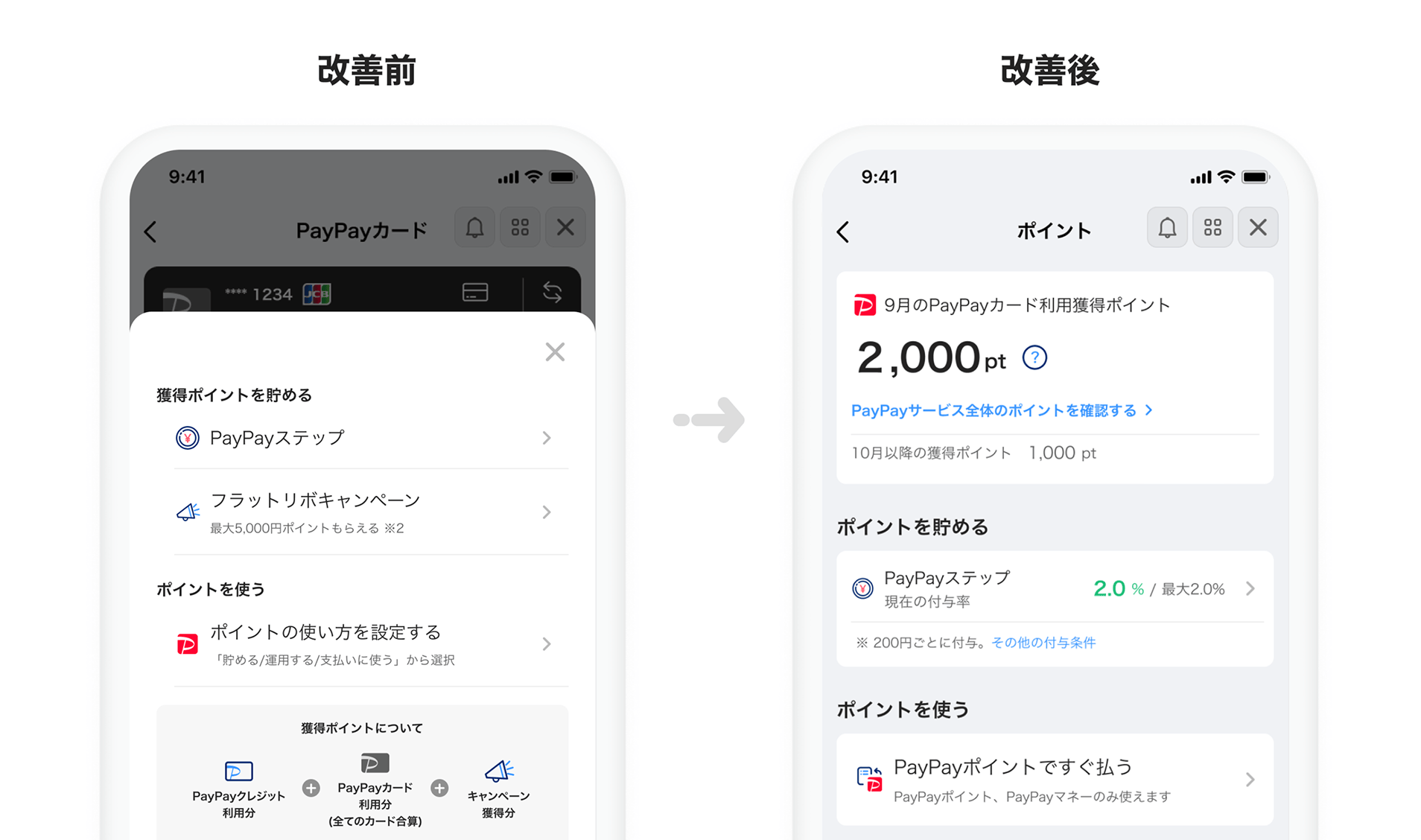 ポイントページ 改修前・改修後の比較