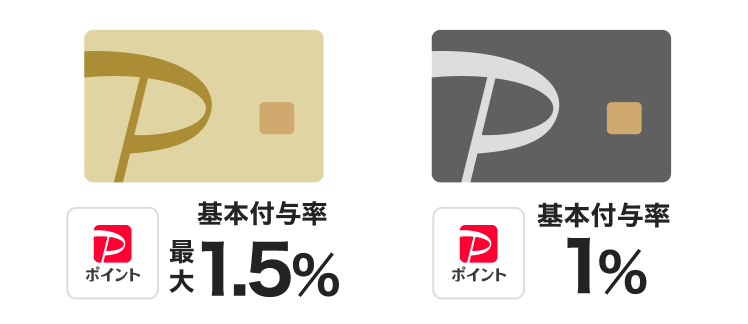 PayPayカード ゴールド：基本付与率最大1.5% PayPayカード：基本付与率1%