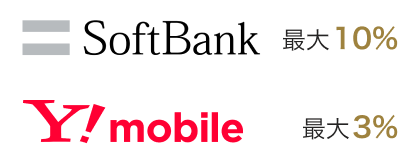 SoftBank 最大10% ※9 Ymobile 最大3%
