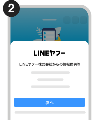 PayPayアプリにPayPayカードを登録する手順の一部で、LINEヤフーからの情報提供に関する同意を求めるスマートフォン画面