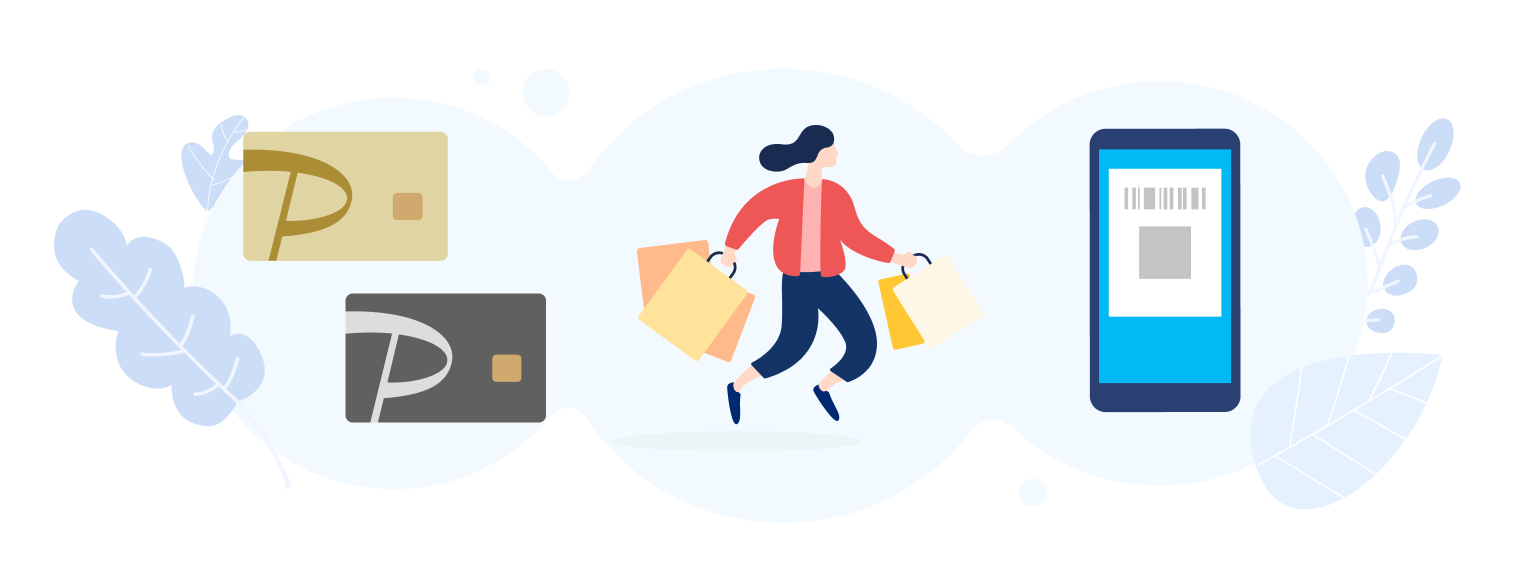 PayPayカードとお買い物のイラスト