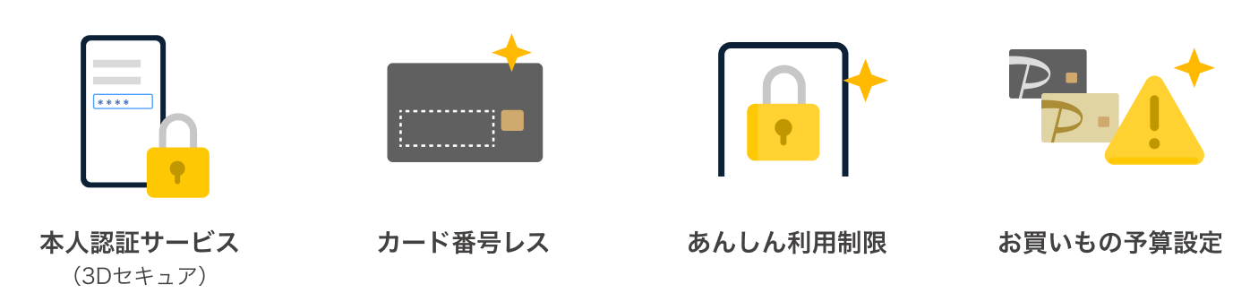 本人認証サービス（3Dセキュア）、カード番号レス、あんしん利用制限、お買いもの予算設定
